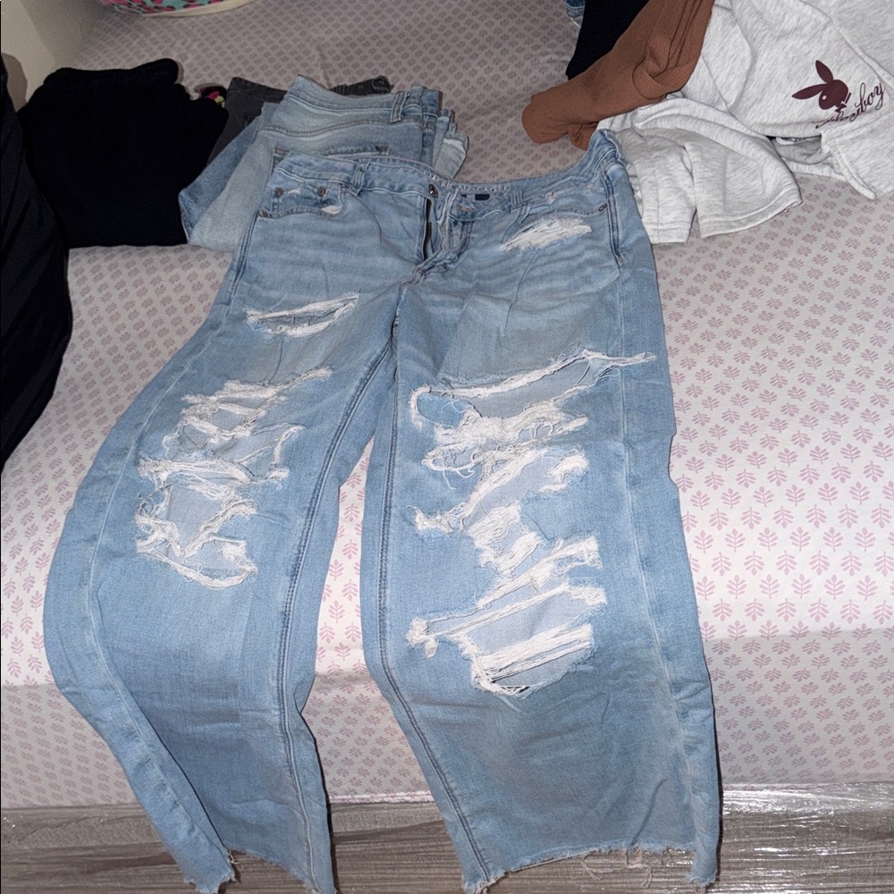American Eagle Outfitters Light Blue Distressed Flare Jeans